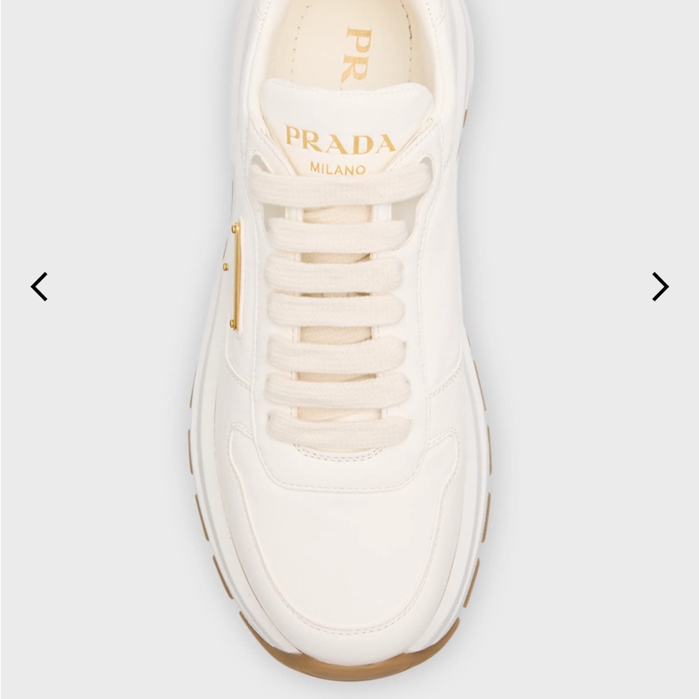 Prada leather Cream Sneakers with Brown Sole - Picture 4 of 15